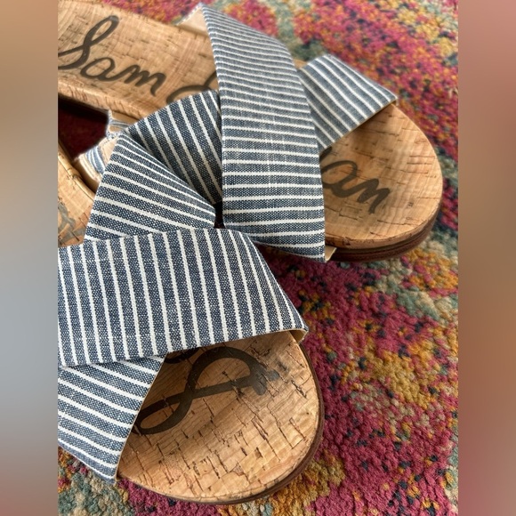 Sam Edelman | Women’s Blue/White Stripe Hattie Crisscross Canvas Slip On Flats - Picture 7 of 16